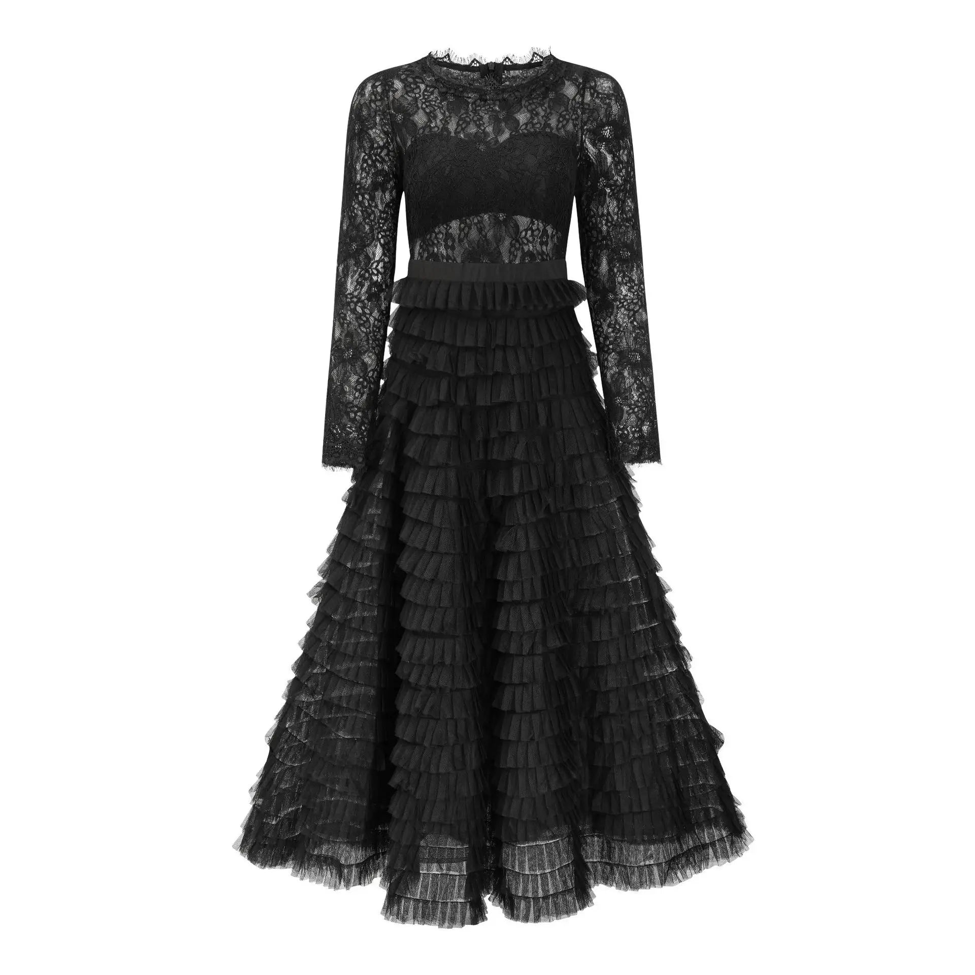 Folds Bird Lattice Hook Hollow Dress