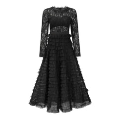 Folds Bird Lattice Hook Hollow Dress