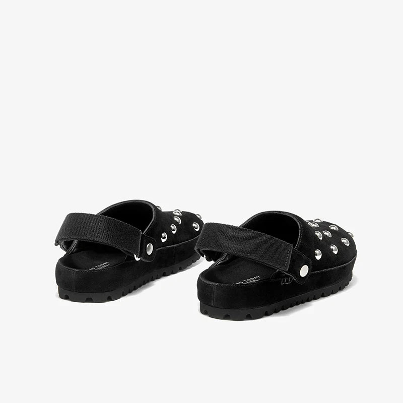 Rivet Decorated Suede Flat Mules