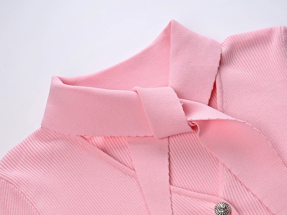Ribbon Collar Knitted Cardigan