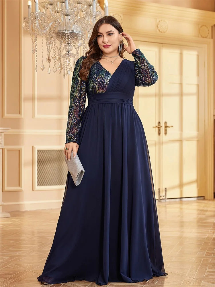 Chiffon Sequin Plus Size Women's Cocktail Party Gown