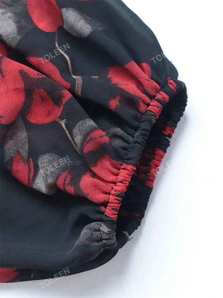 Elegant Flower Print Party Dress