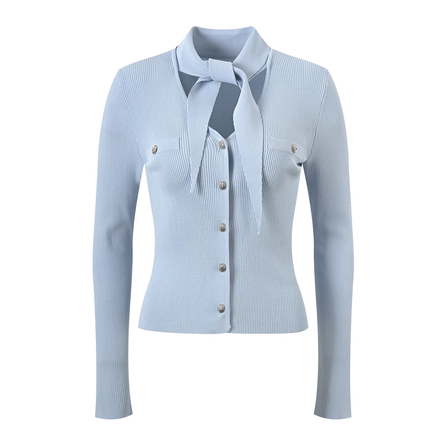 Ribbon Collar Knitted Cardigan