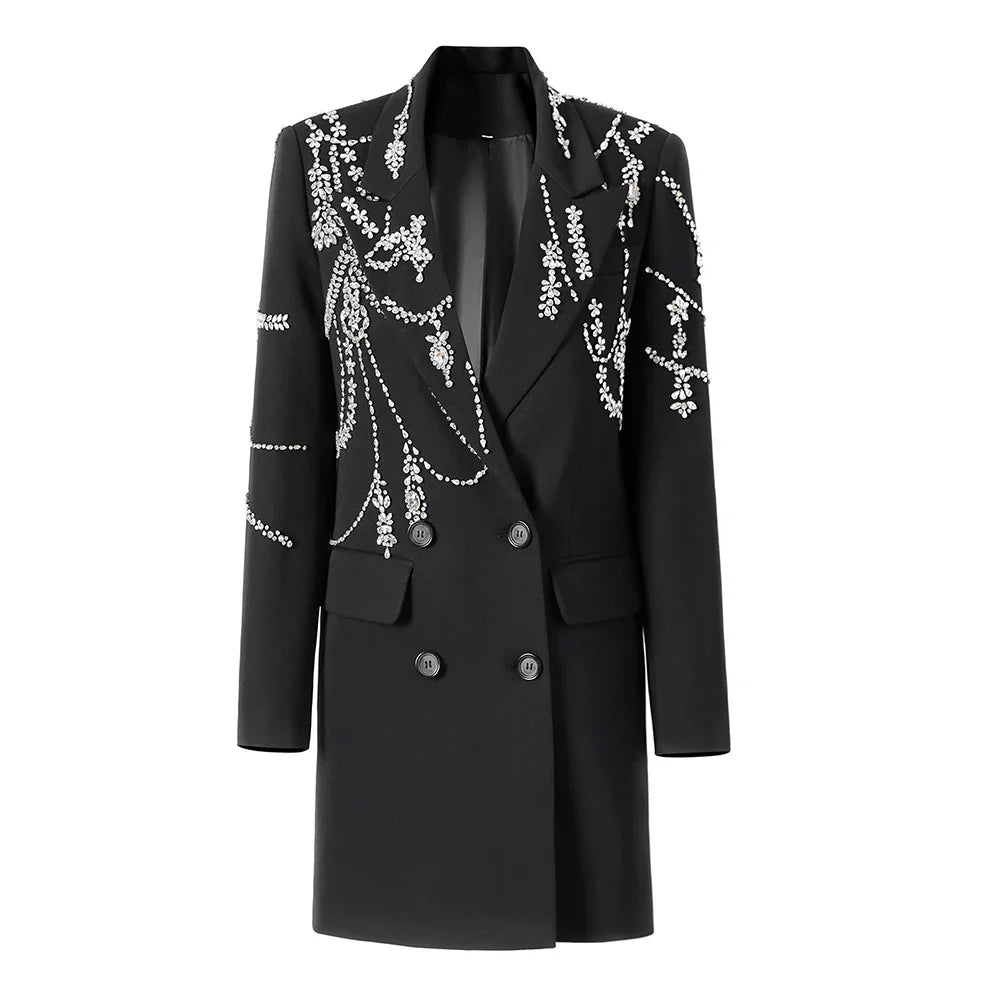 Notched Shining Beaded Blazer