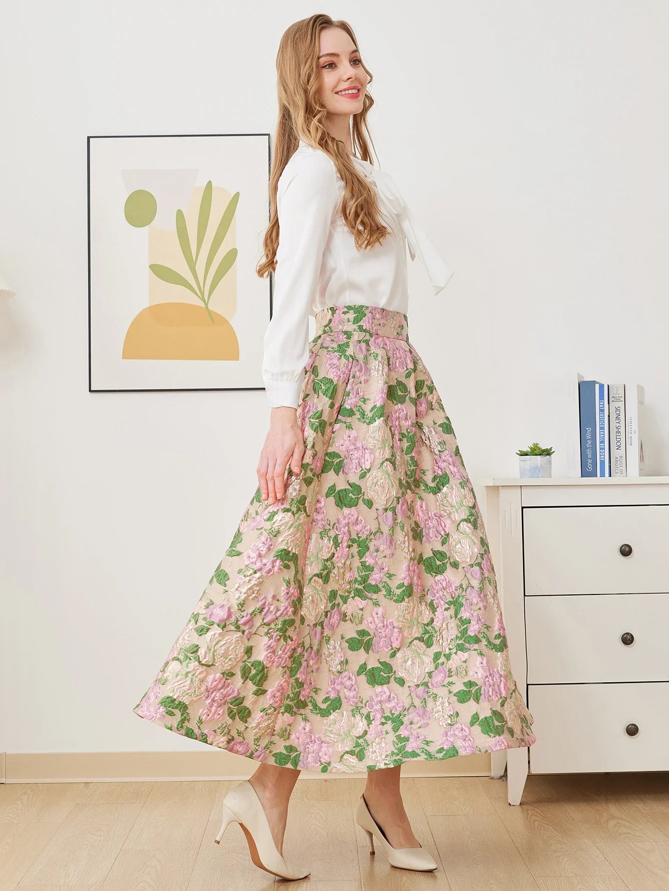Charming Pleated Jacquard Skirt Suit