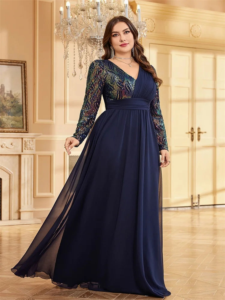 Chiffon Sequin Plus Size Women's Cocktail Party Gown