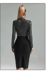 Rhinestones Turtleneck Midi Bodycon Dress