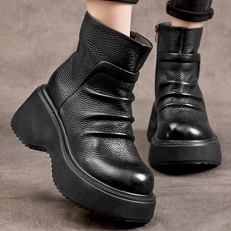 British Moccasins Wedge Ankle Boots