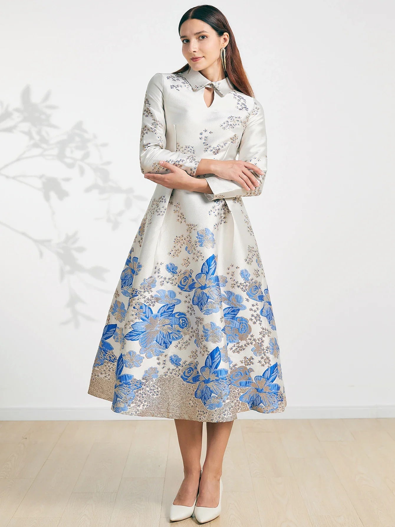 Elegant Floral Jacquard Women Maxi Dress