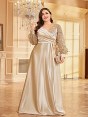 Gold Sequin Plus Size Women's Party Dress
