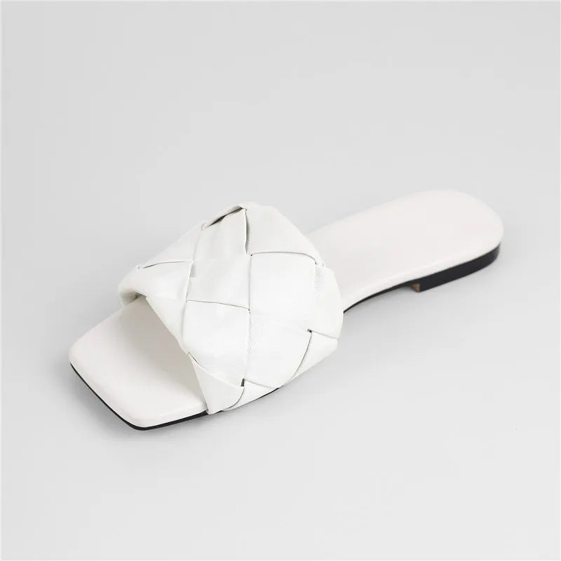 Peep Toe Slip-On Flat Sandals