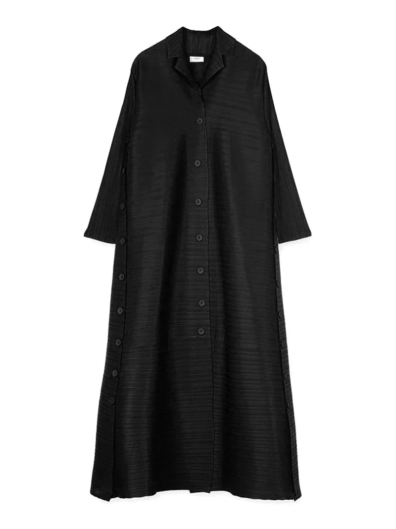 Three Breasted Pleated Women's Long Cardigan Coats