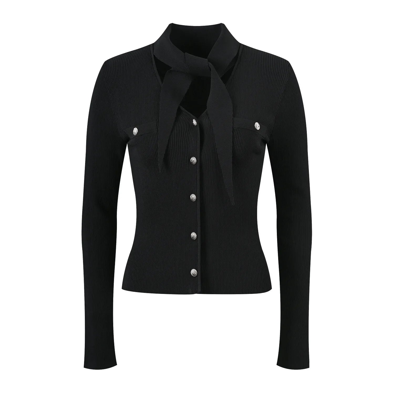 Ribbon Collar Knitted Cardigan