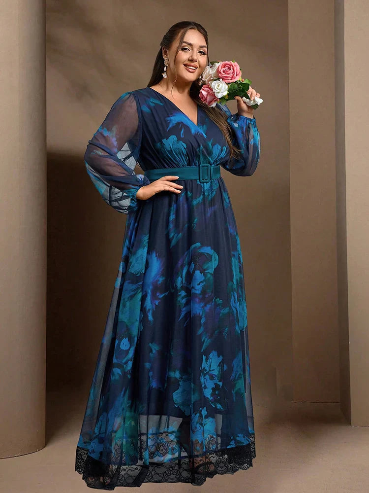 Contrast Lantern Sleeves Maxi Dress