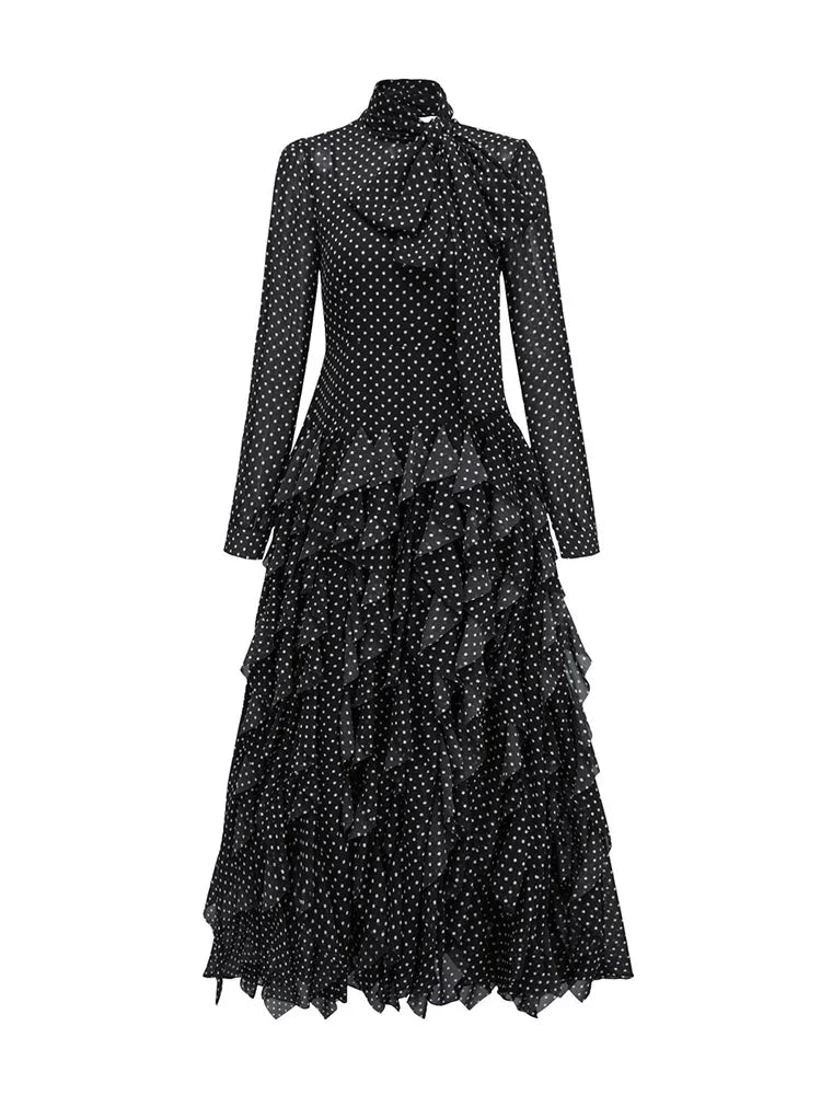 Tierred Dot Long Ball Gown Dress
