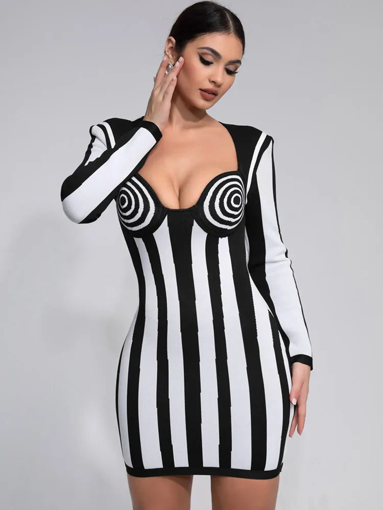 Luxury Black & White Mini Party Dress