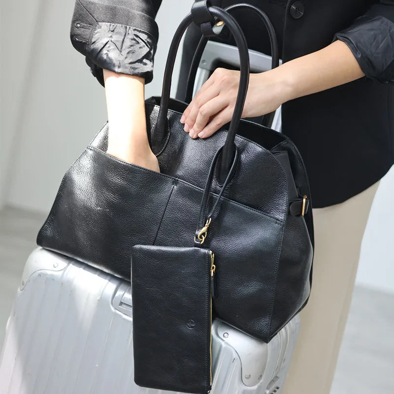 Vintage Cowhide Leather Tote Bag