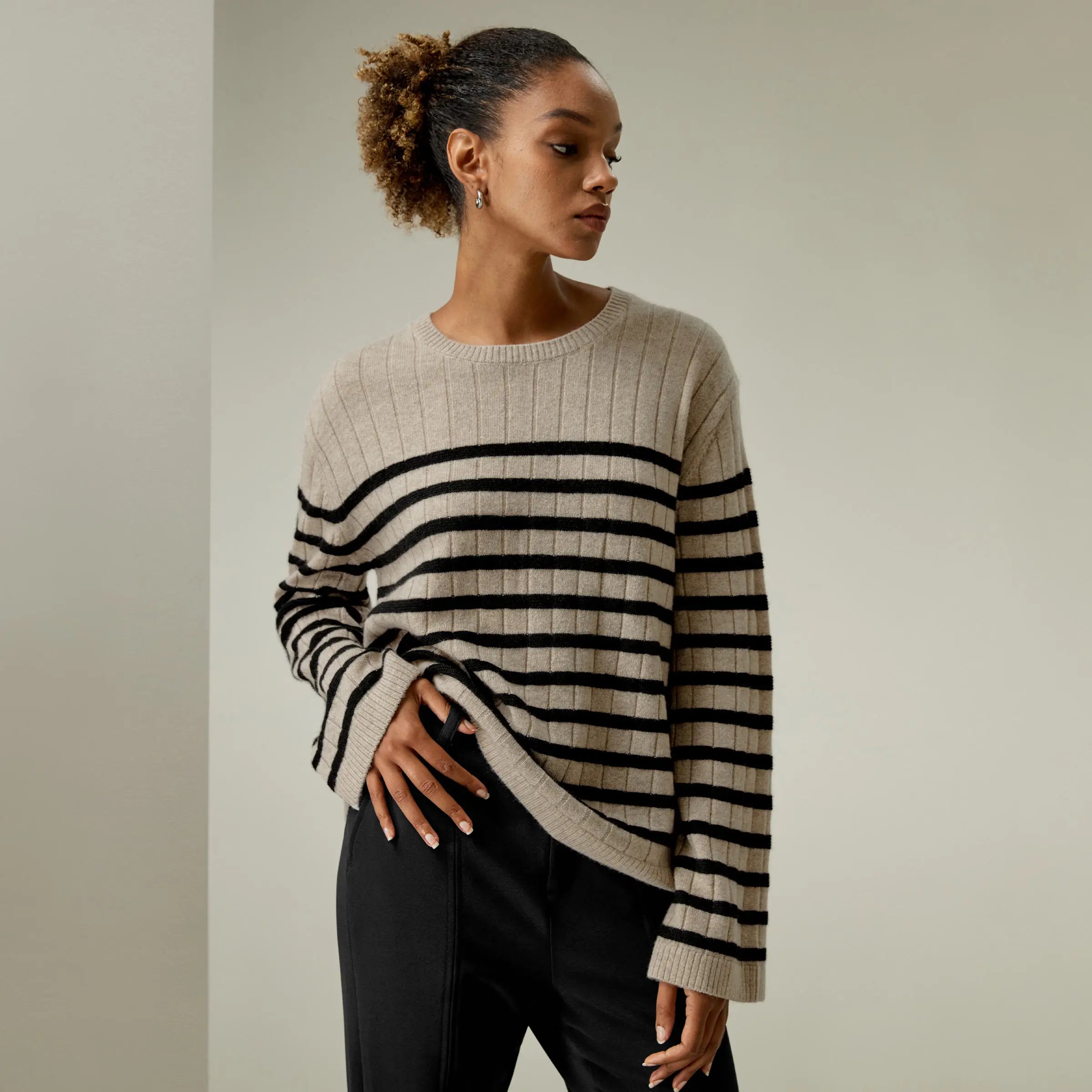 Striped Drop-Shoulder Cashmere Sweater