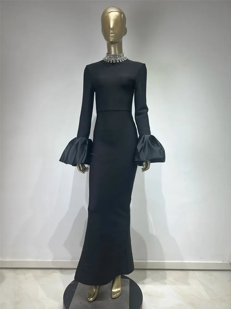 Long Puff Sleeves Maxi Dress