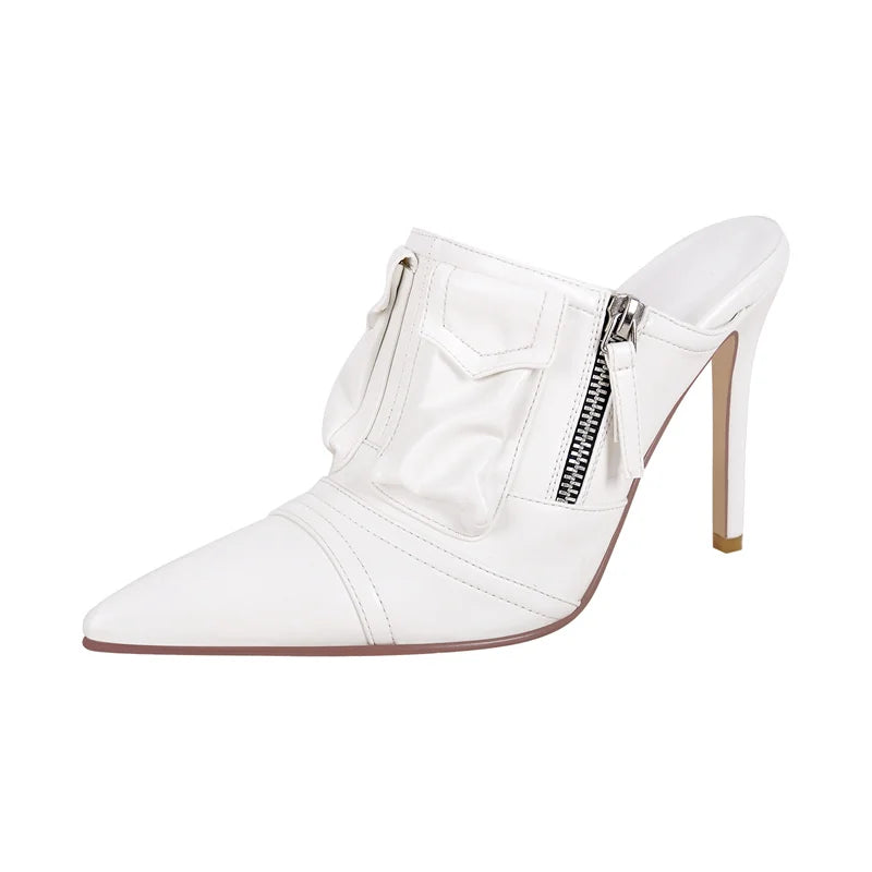 Denim Pointed Toe Stiletto Mules