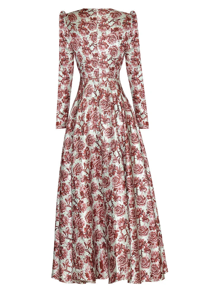 Elegant Vintage Floral Print Maxi Dress
