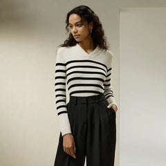 Shawl Collar Striped Wool Sweater