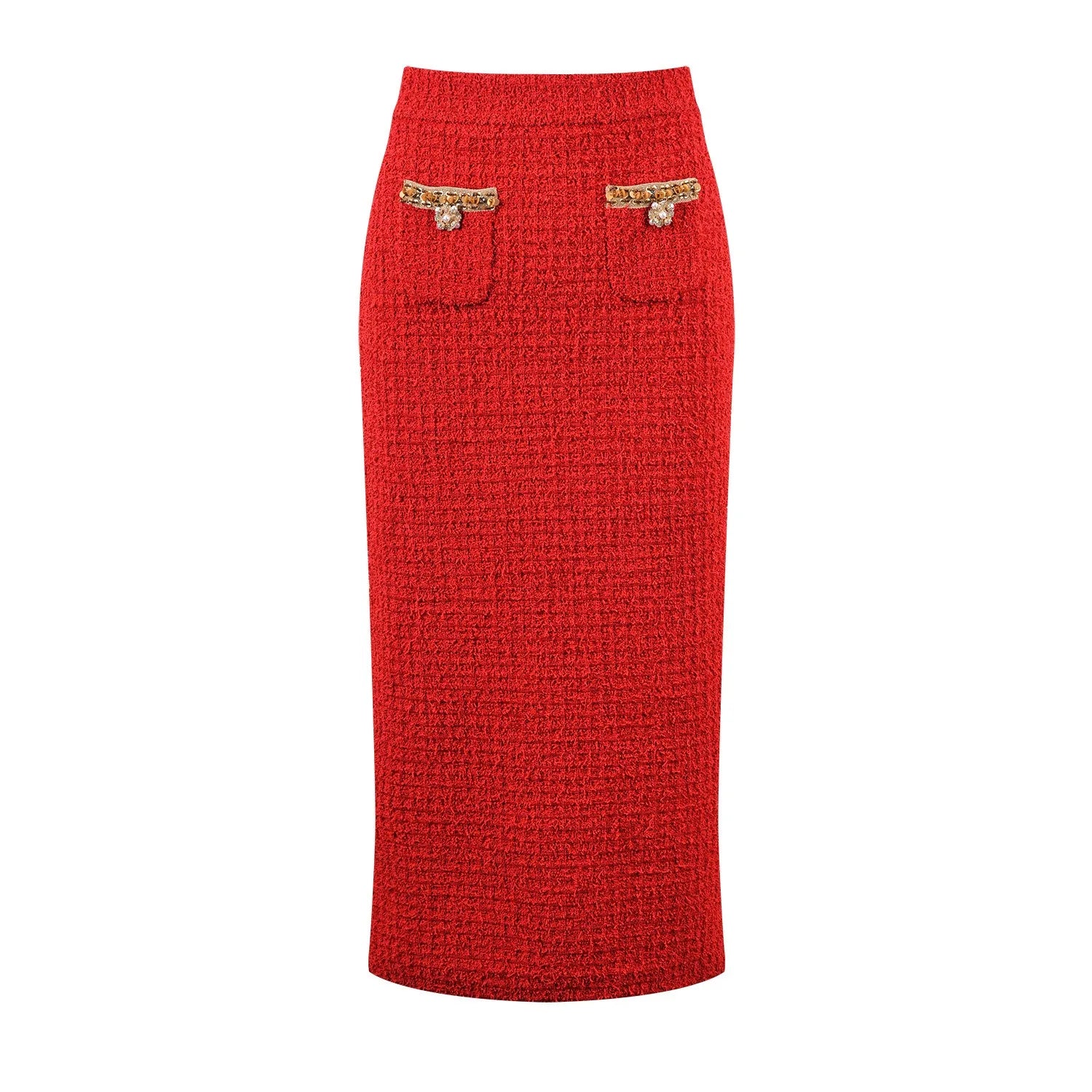Charming Red Tweed Skirt Set