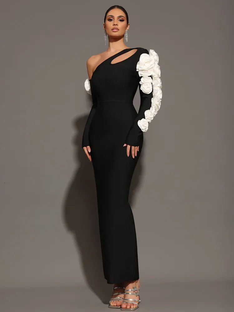 One Shoulder Flower Maxi Dress