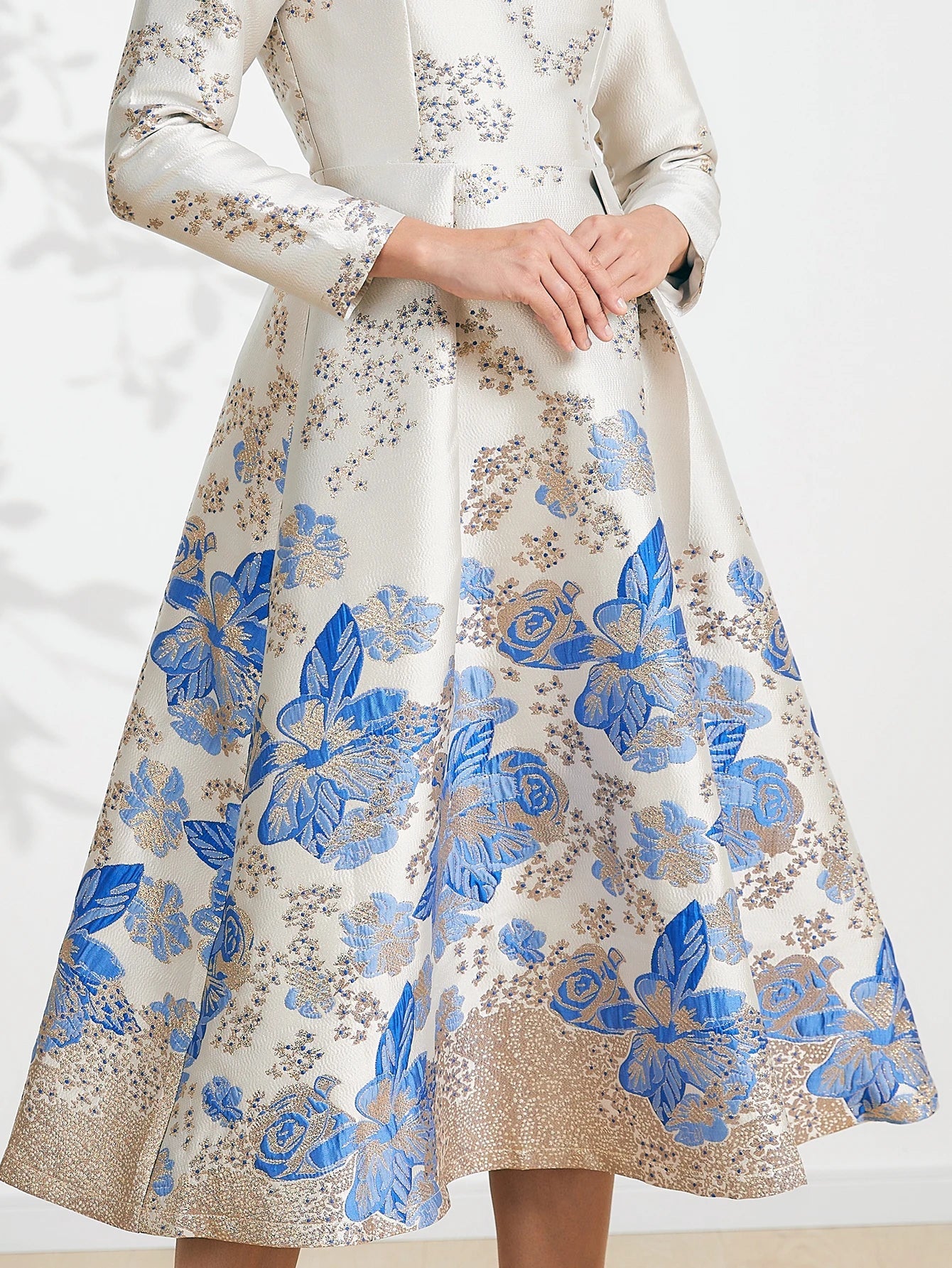 Elegant Floral Jacquard Women Maxi Dress