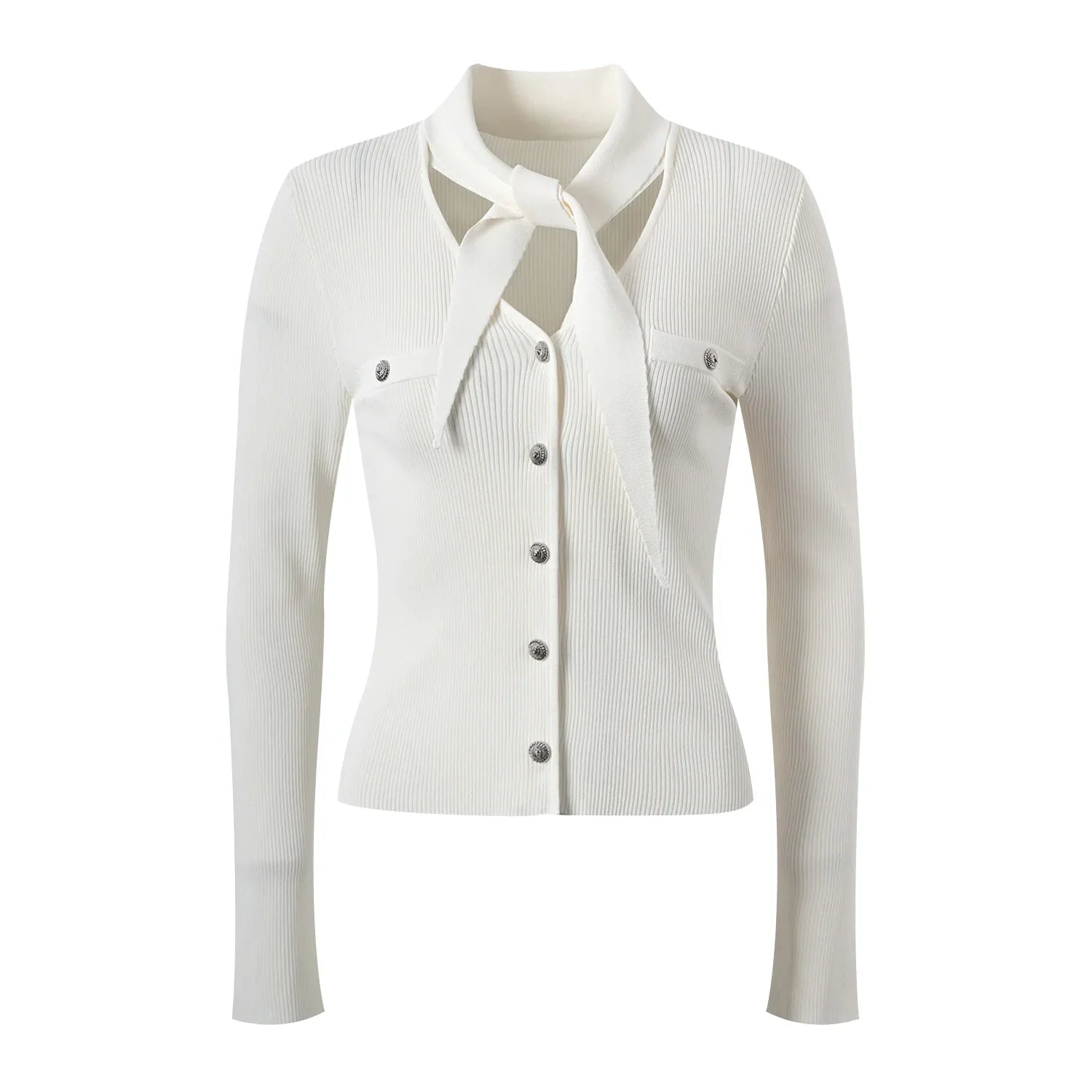 Ribbon Collar Knitted Cardigan