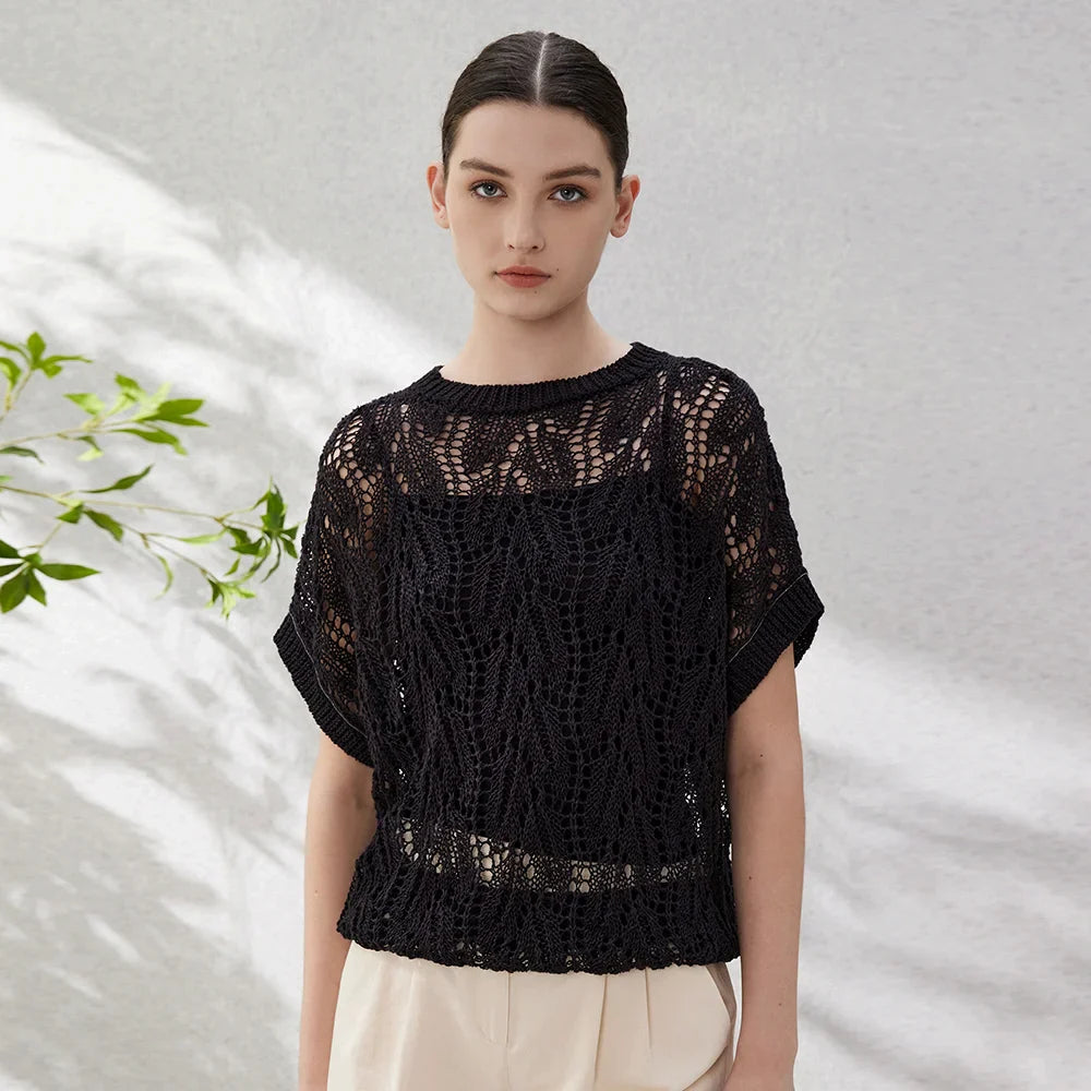 Hollow-out Linen Tops