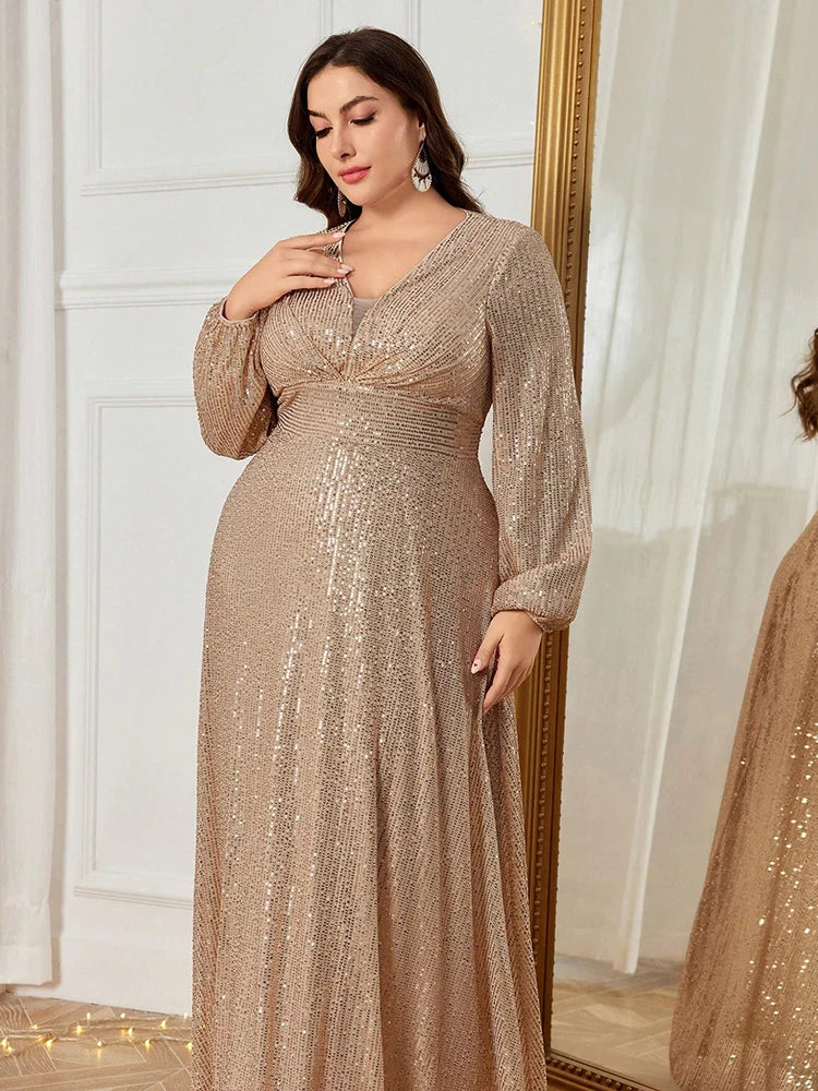 Plus Size V-Neck Formal Maxi Dress