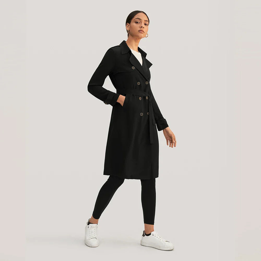 Classic Double-Breasted Silk Trench Coat