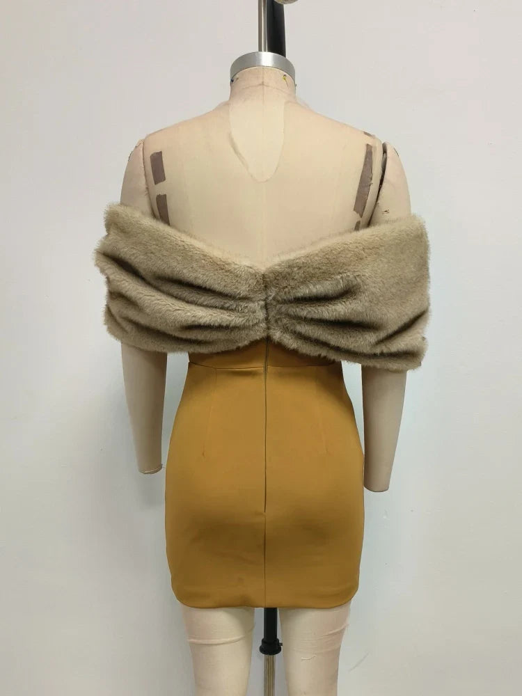 Fur Folds Design Mini Dress