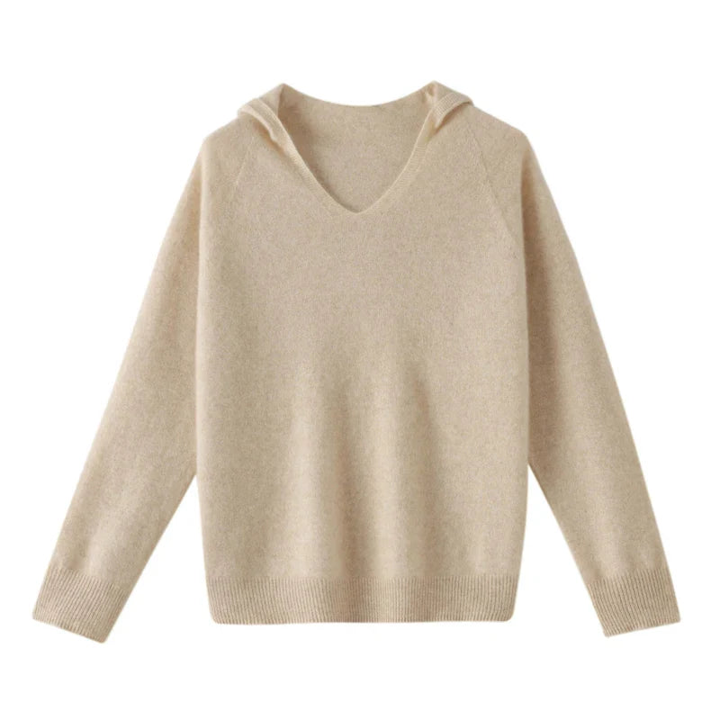 Elegant V-neck Hooded Jumper Sweater