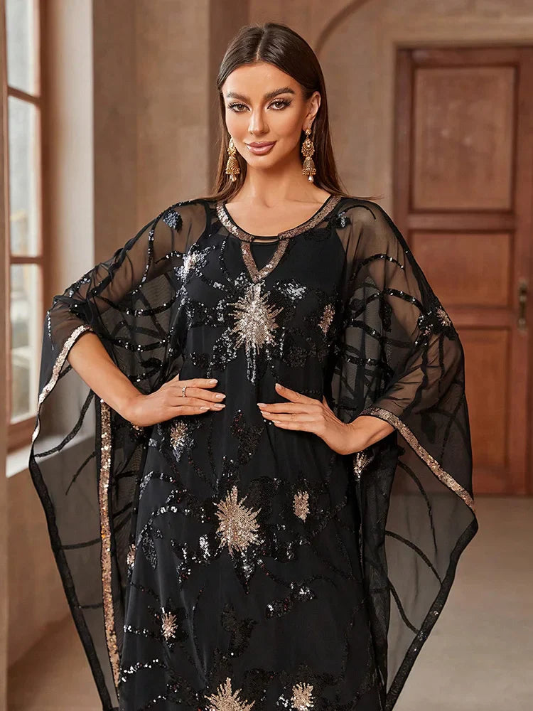 Mesh Round Neck Sequin Dress