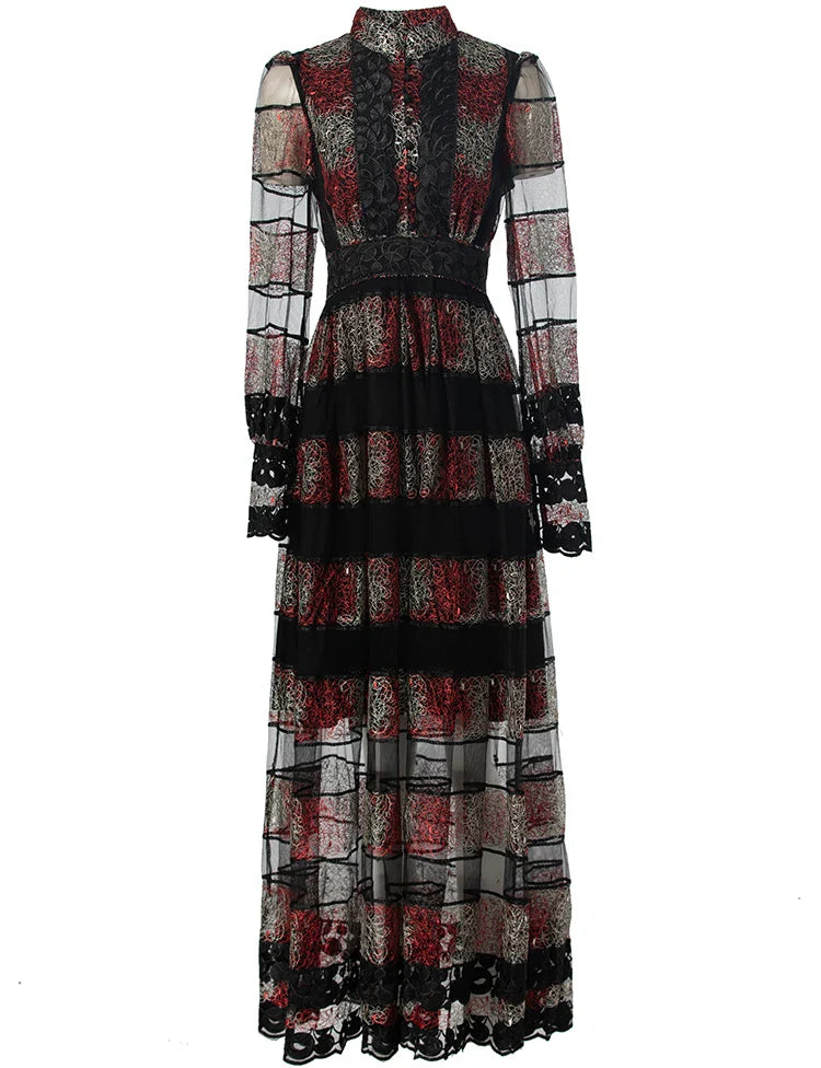 Temperament Embroidery Net Yarn Party Dress