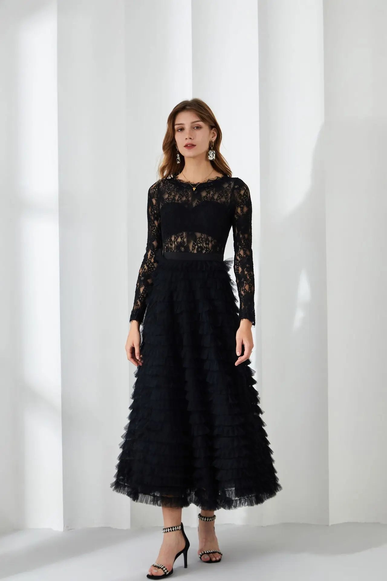 Folds Bird Lattice Hook Hollow Dress