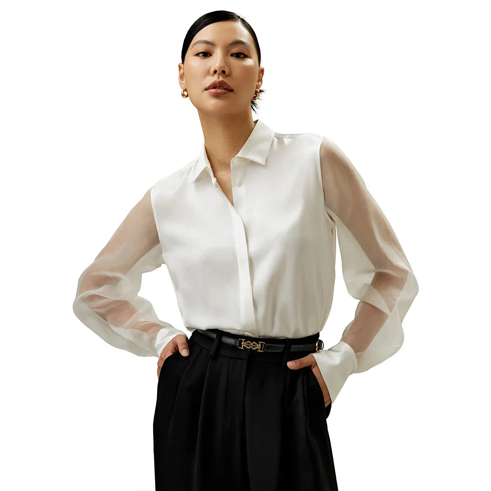 Crisp Sheer Sleeves Ethereal Silk Shirt