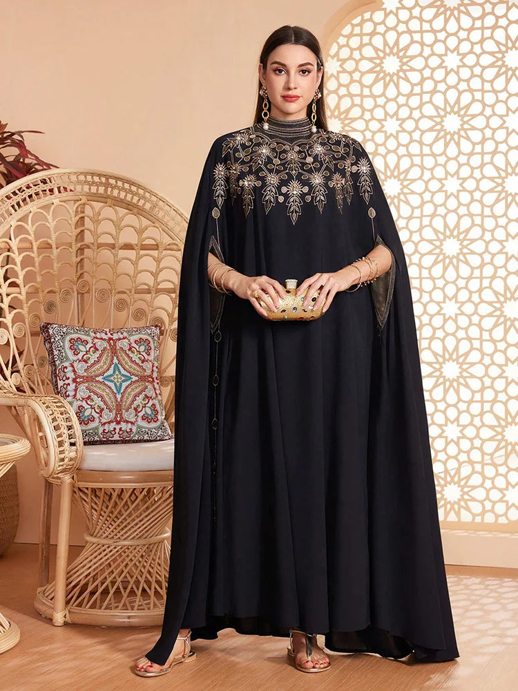 Embroidered Cape Sleeve Maxi Dress