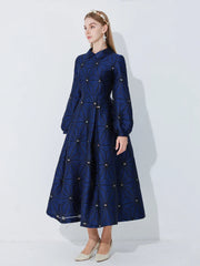Graceful Turned Collar Lined Midi Dress