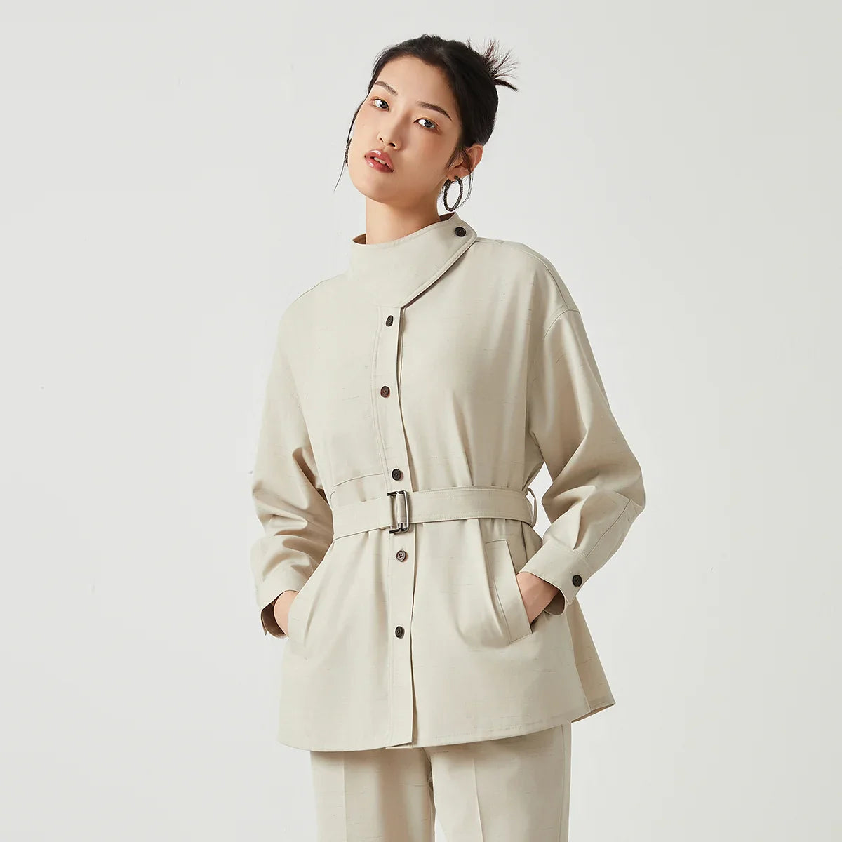 Sophisticated Warm Wool Slim Trench Coat