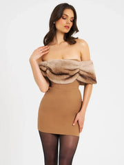 Fur Folds Design Mini Dress