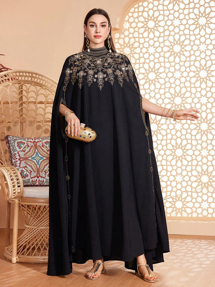 Embroidered Cape Sleeve Maxi Dress