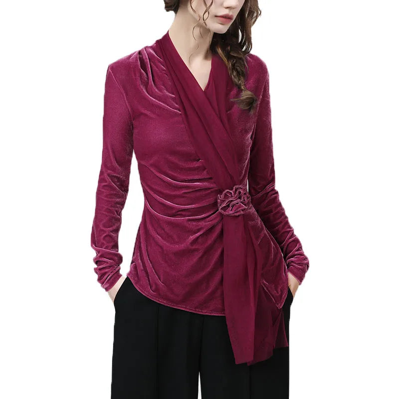 Sophisticated Magenta Velvet Ribbon Shirt