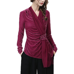 Sophisticated Magenta Velvet Ribbon Shirt