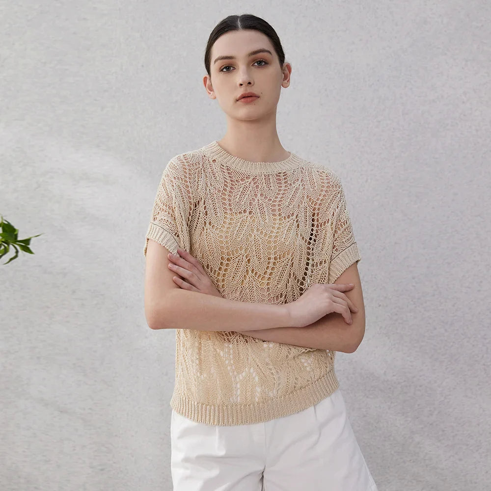 Hollow-out Linen Tops