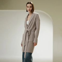 Shawl Collar Lace-up Cardigan