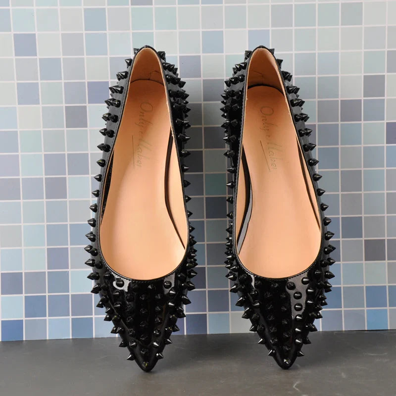 Pointed Toe Rivet Studded Flat Shoes