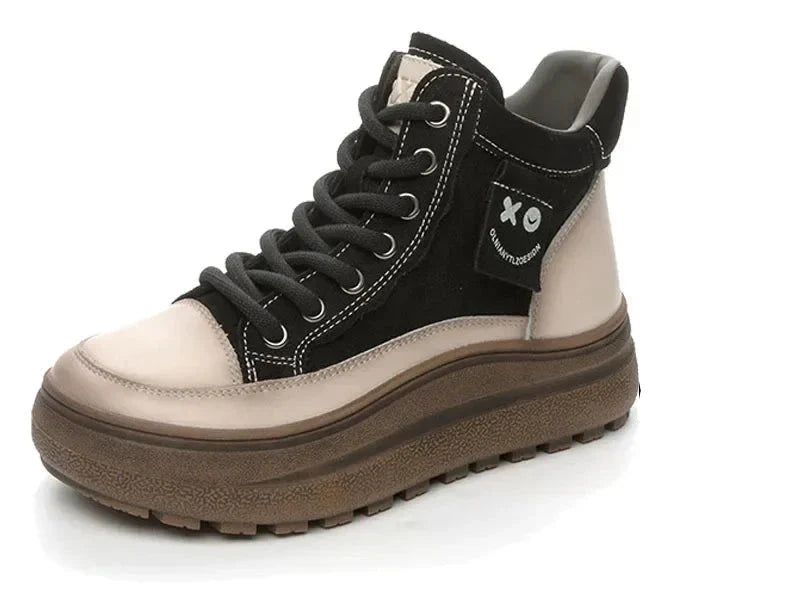 Mixed Color Motorcycle Wedge Booties